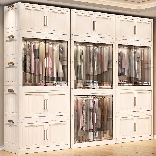 "White Polymer Kids Wardrobe with Shelf, Clothing Rod, and Door"