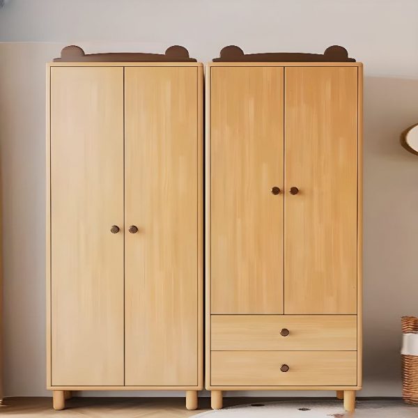 "Stylish Cocoa Rubberwood Kids Wardrobe with Shelf, Clothing Rod, and Door"