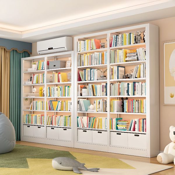"Chalk Vertical Double-sided Standard Children's Bookshelf with Multiple Metal Shelves, Open Back, Self-supporting"