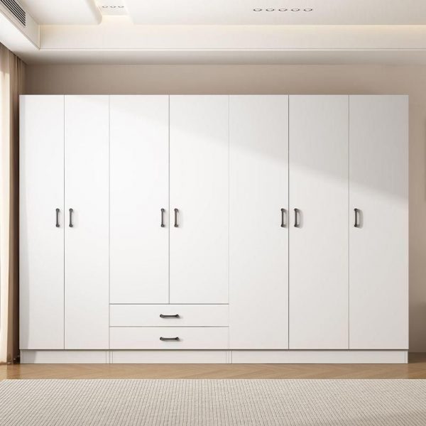 "White Wood Kids Wardrobe with Shelf, Clothing Rod, and Door"