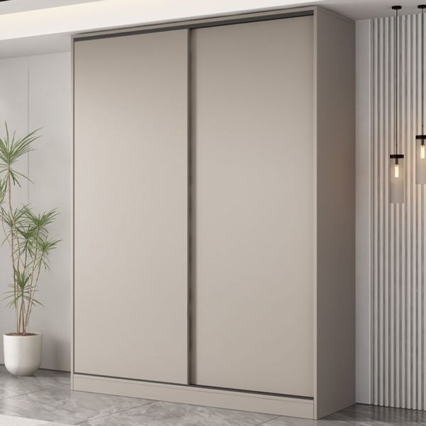 "Gray Wood Kids Wardrobe with Shelf, Compartment, Clothing Rod, and Door"