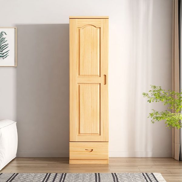 "Lemon Color Pine Wood Kids Wardrobe with Clothing Rod and Door"
