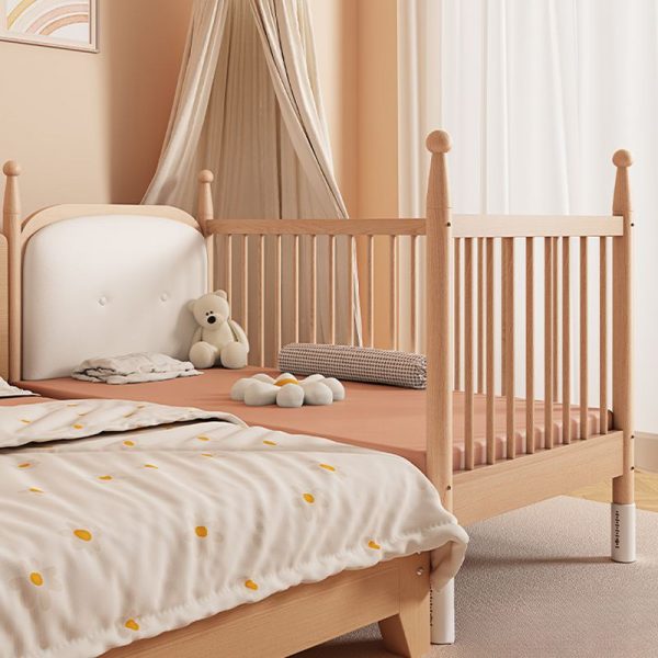 "Casual Platform Standard Children Bed in Natural Wood with Coir Mattress and Guardrail, Neutral Tone"
