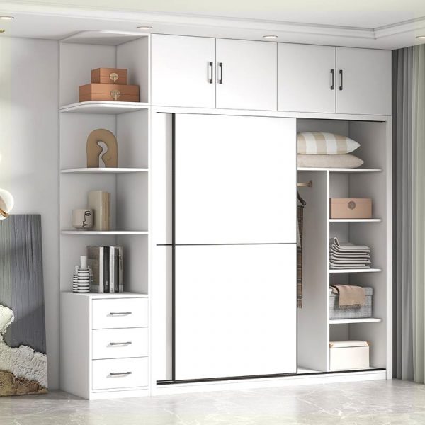 "Kids Armoire White Wood Shelf Clothing Rod Door Manufactured Wood"