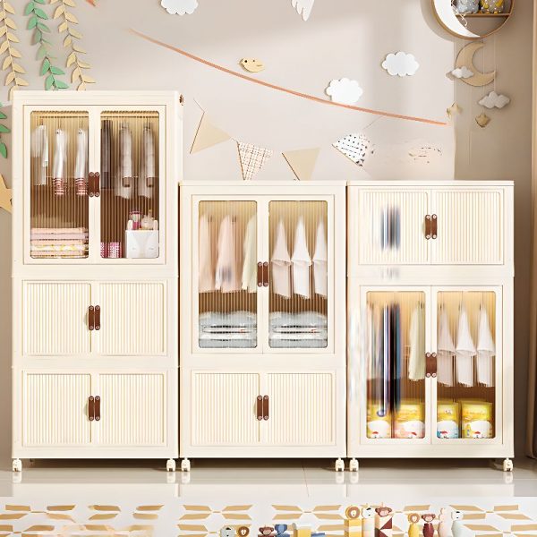 "Modern White Polymer Kids Wardrobe with Shelf, Clothing Rod, and Door"