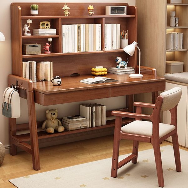 "Hutch Adjustable Height Kids Computer Desk in Blue/Magenta/Chalk with 2 Drawers and 4 Shelves, Chair and Cable Management"