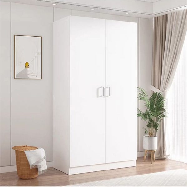 "Pale Wood Finish Children's Wardrobe with 2 Doors and Clothing Rod"