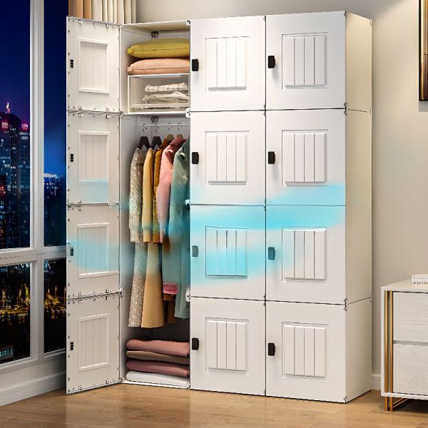 "Chalk Wooden Children's Wardrobe with Shelf, Clothing Rod, and Door"