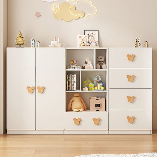 "Chalk Colored Manufactured Wood Children's Wardrobe with 2 Shelves, 2 Doors, and Removable Clothing Rod"