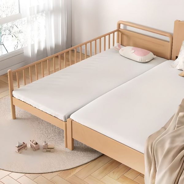 "Casual Natural Wood Standard Children Bed with Natural Finish, Coir Mattress, Gender Neutral & Guardrail"