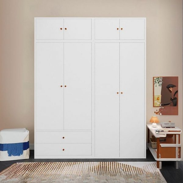 "Chalk-Colored Metal Children's Wardrobe with 2-5 Shelves, Clothing Rod, and 2-3 Doors"