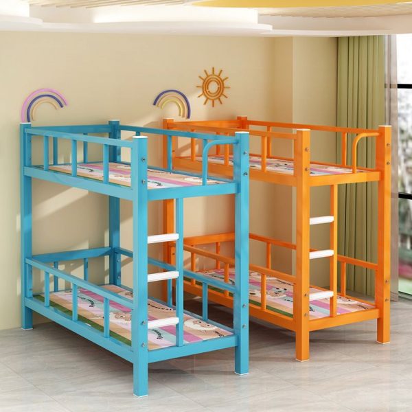 "Casual Metallic Standard Children Bunk Bed with Platform Design, Standard Bunk Configuration, Surrounding Guardrail & Ladder"
