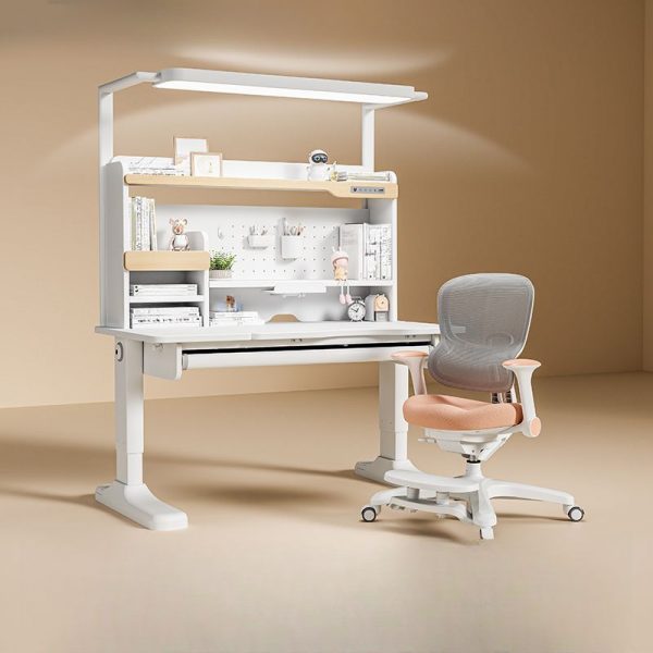 "1 Drawer Wood Grain/White Ergonomic Kids Computer Desk Flexible Height Moisture-proof with Shelf, Hutch"