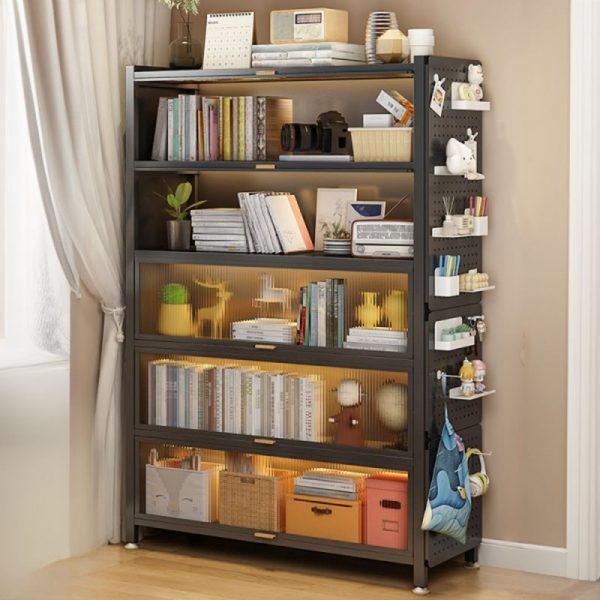 "Art Deco Vertical Alloy Scratch-durable Standard Children's Bookshelf with 4 Shelves/5 Shelves/3 Shelves, 3 Doors/4 Doors/2 Doors"